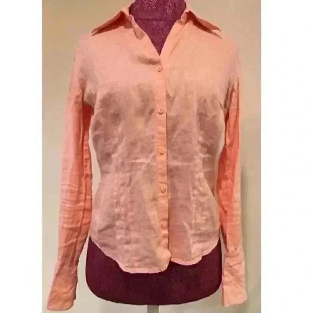 Ann Taylor Loft Top Small Linen Peach Tab sleeves